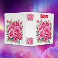 Monogrammed Name Pink Roses | 3 Ring Binder