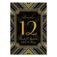 Art Deco Gold Black Guest Names Table Number