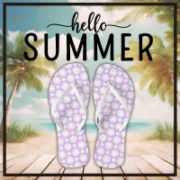 Cute Floral Daisy Pattern Mauve and White Summer  Flip Flops