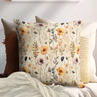 Colorful Wildflowers Boho Throw Pillow