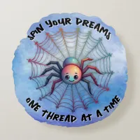 Cute Spider Inspirational Quote Monogram on blue | Round Pillow