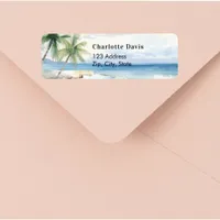 Tropical beach palm trees return address  label