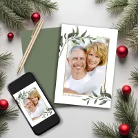 Elegant Modern Greenery Christmas Holiday Photo