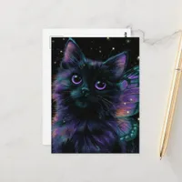 Adorable Black Cat Fairy Postcard