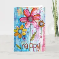 *~**~ HAPPY Doodle Colorful Whimsical Flower Thank You Card