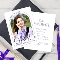 Modern Minimal Arch Photo Purple Graduation Party Invitation