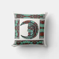 Grunge Pattern with a Mysterious Moon Figure Throw Pillow