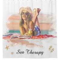 *~ Sea Therapy Beach Young Girl Sun Set  AR29 Shower Curtain
