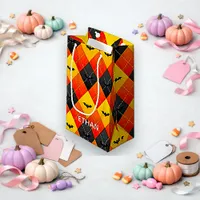 Halloween Orange and Black Argyle Bat Small Gift Bag