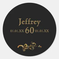 60th birthday elegant black and gold classic round sticker