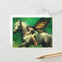 Adorable Fairy Asleep on a Horse Postcard