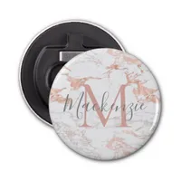 Stylish Rose Gold Foil Marble Monogram Bottle Opener