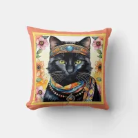 Trippy Hippy Cat with Pendant 16 inch Throw Pillow