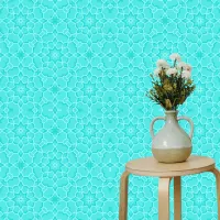 Chic Blue Teal Aqua Tones Moroccan Geometric Wallpaper