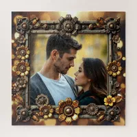 Metal Flowers Steampunk Personalized Photo Jigsaw Puzzle