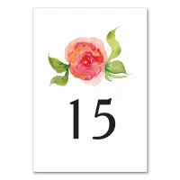 coral pink watercolor floral wedding table number