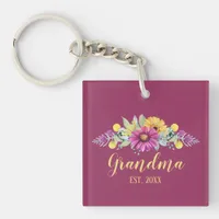 New Grandma Elegant Flowers Burgundy | Photo Keychain