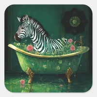 Fun Zebra in a Bathtub Square Sticker