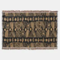 Caribbean Tribal Mudcloth: Black, Gold Throw Blanket