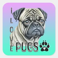 I Love Pugs | Cute Dog Owners Square Sticker