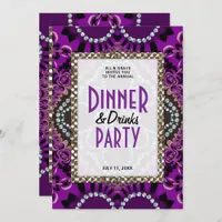 Purple Lace Glamour Dinner Drinks Party Invitation