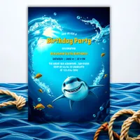 Ocean Adventure For Kids Shark Birthday Invitation