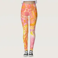 Pink and Orange Fluid Art  Leggings