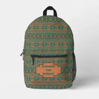 Southwest Teal Copper Geometric Print Personalized Printed Backpack