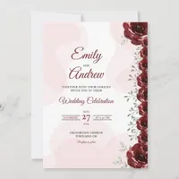 Crimson Rose Elegant Floral Watercolor Wedding Invitation