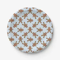 Blue Polka Dot Gingerbread Man Christmas Paper Plates