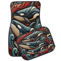 Waves of Wonder: Whales in Motion Car Floor Mat