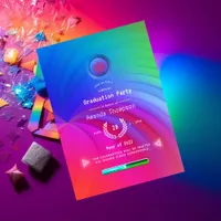 Glowing Neon Rainbow Virtual Graduation Party Invitation