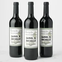 Modern Arched Black Gold Wedding Botanical Theme Wine Label