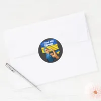 I Stand with Ukraine Vintage Rosie and Flag Small Classic Round Sticker
