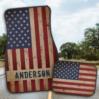 Rustic Wood Personalized Patriotic American Flag Car Floor Mat