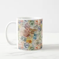 Passport stamps vintage coffee mug