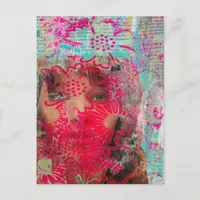 Flower Lady Abstract Mixed Media Collage  Postcard