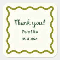 Handwritten Cool Wavy Border Thank You Wedding  Square Sticker