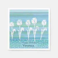 Watercolor Blue Birthday Kids Tulip Paper Napkin