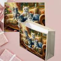 Cats on the sofa - cute scene in vintage look large gift bag