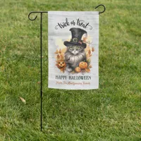 Cool Vintage Cat Personalized Rustic Halloween Garden Flag