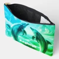 Monogram Blue Green Dolphins Ocean | Accessory Pouch