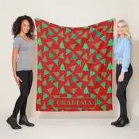 Cute Christmas Trees Red And Green Grandma Fleece Blanket