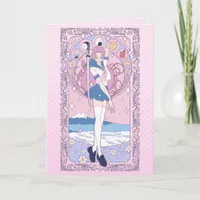 Teen Girl Japanese Anime Cartoon Pink Birthday Card