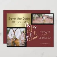 2 PHOTO Save the Date Burgundy Invitation