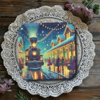 Vintage Trains on a Snowy Night Paper Plates