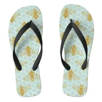 Honeycomb Teal and Bees Flip Flops