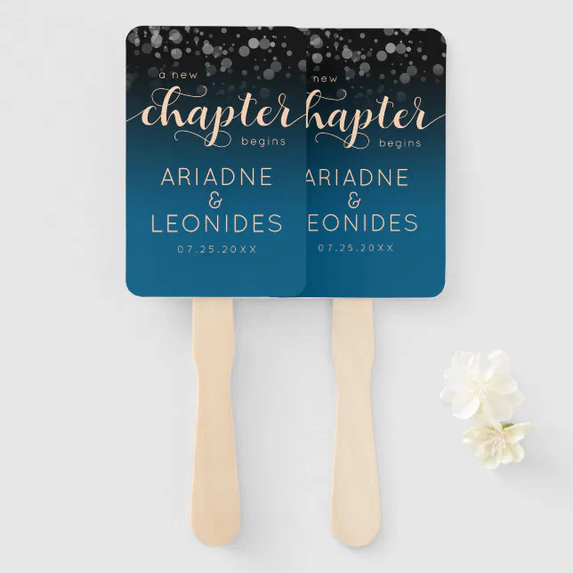 Elegant Peach Oceanic Blue Wedding A New Chapter Hand Fan