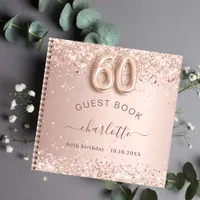 Guest book 60th birthday rose gold blush