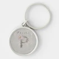 Elegant Monogram P: Peonies, Tree Bark & Vines Keychain